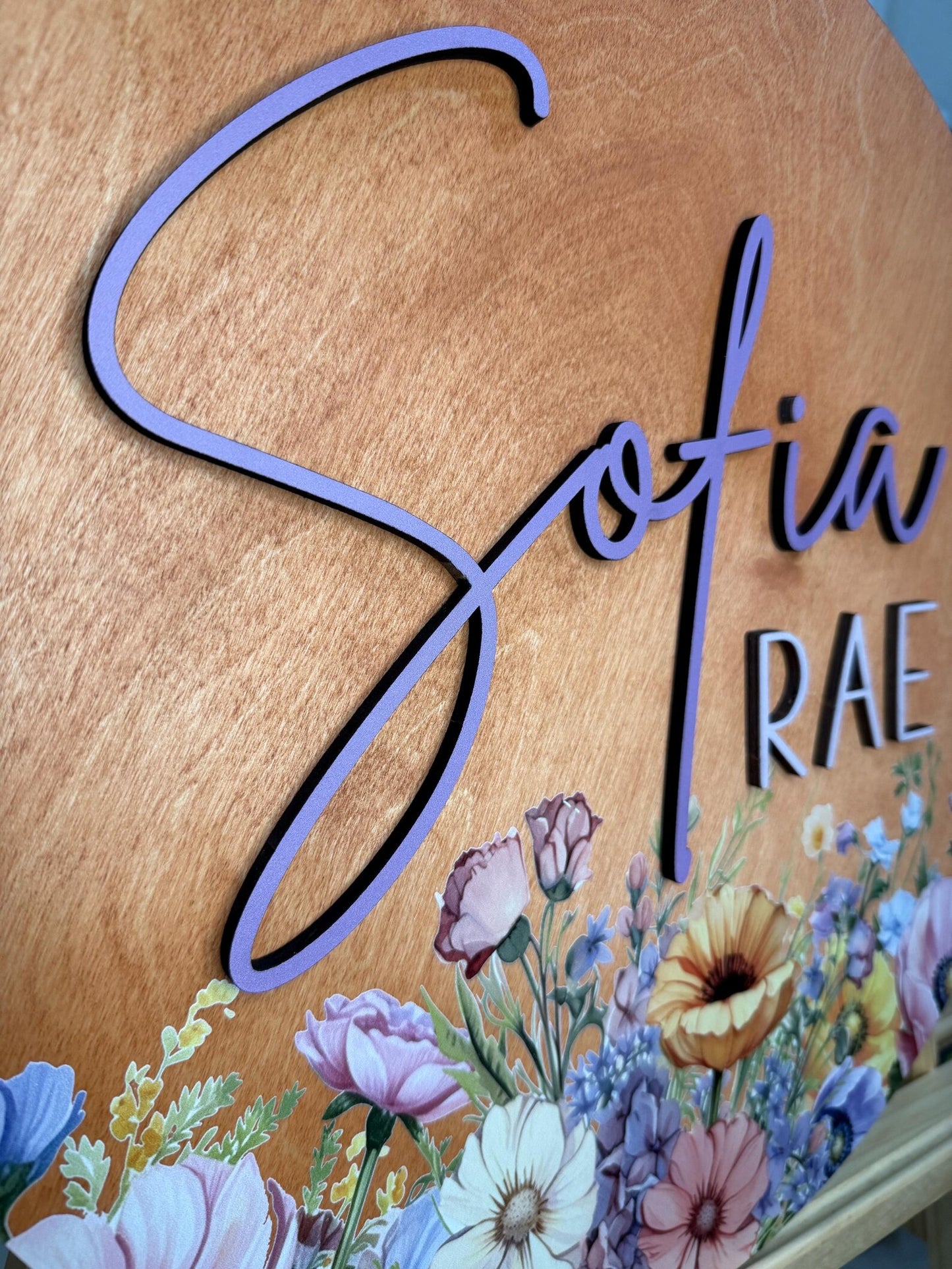 Round 3D Nursery Name Sign Wildflower