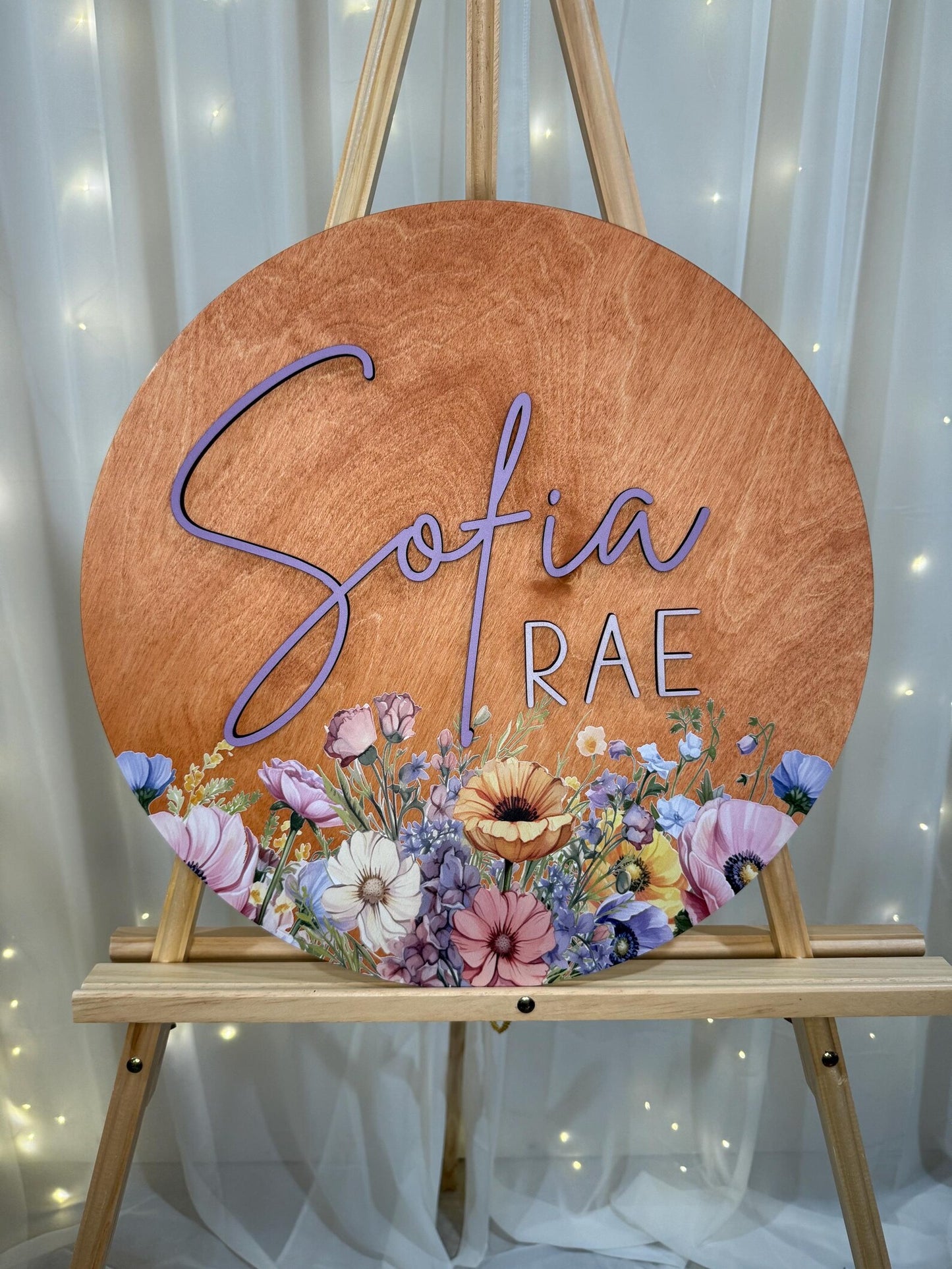 Round 3D Nursery Name Sign Wildflower
