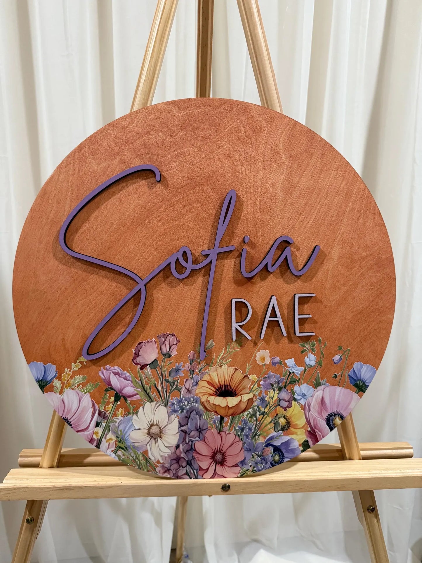 Round 3D Nursery Name Sign Wildflower
