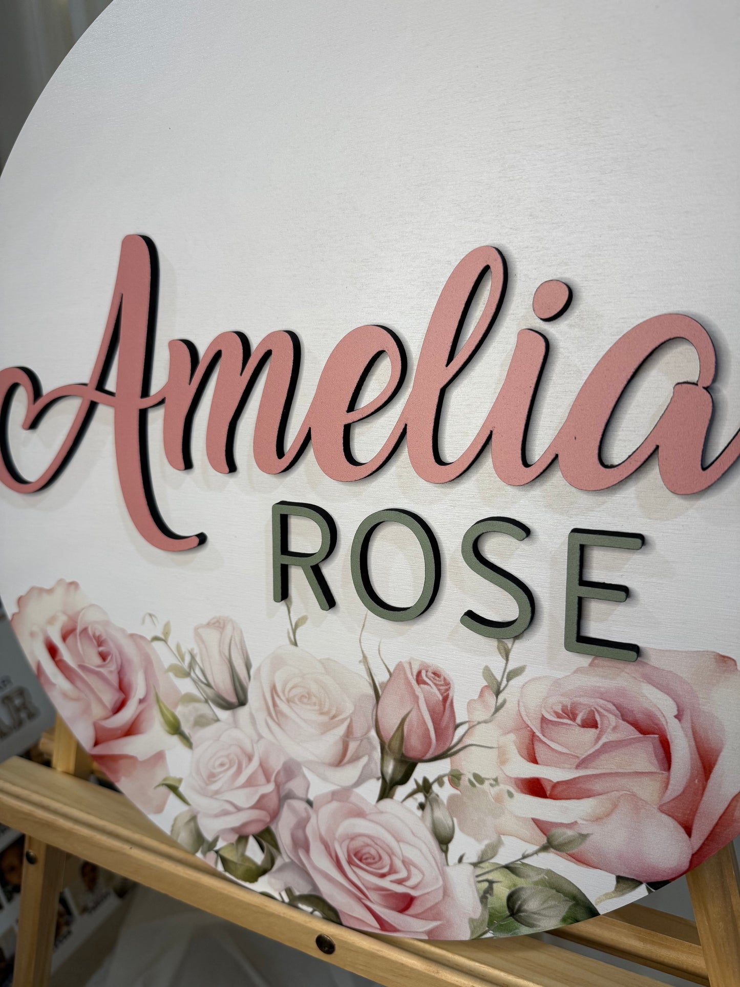 Round 3D Nursery Name Sign Floral Pattern