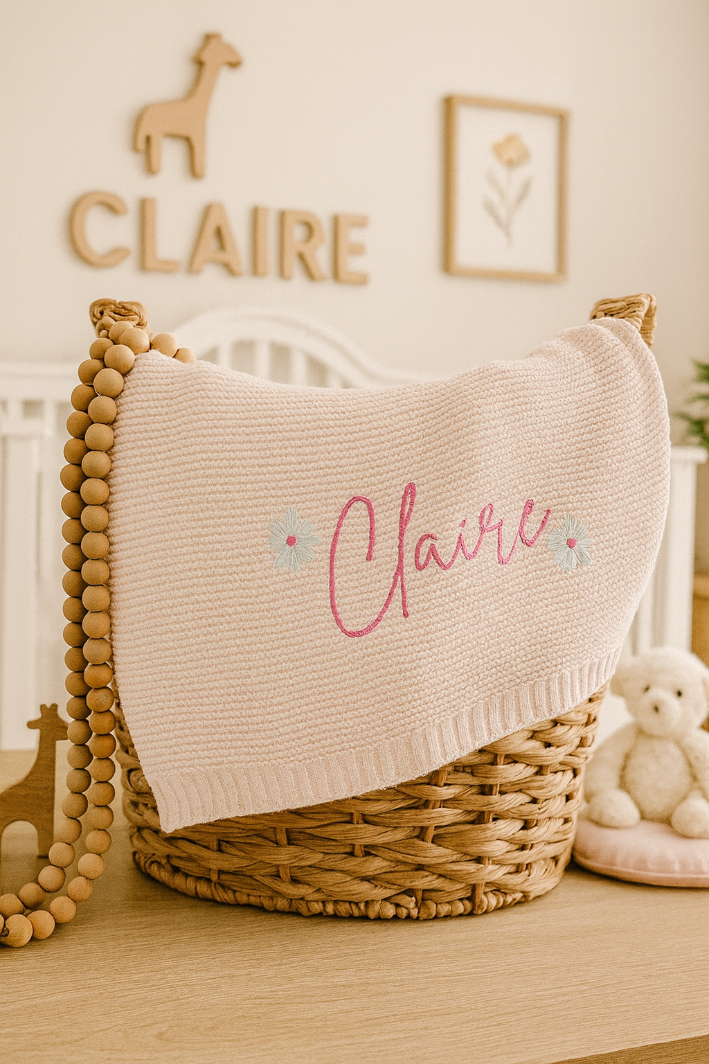 Embroidered Baby Blanket with Name(s) and flowers