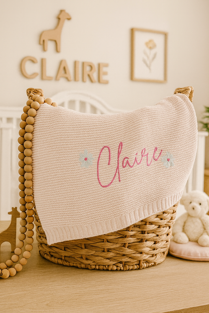 Embroidered Baby Blanket with Name(s) and flowers