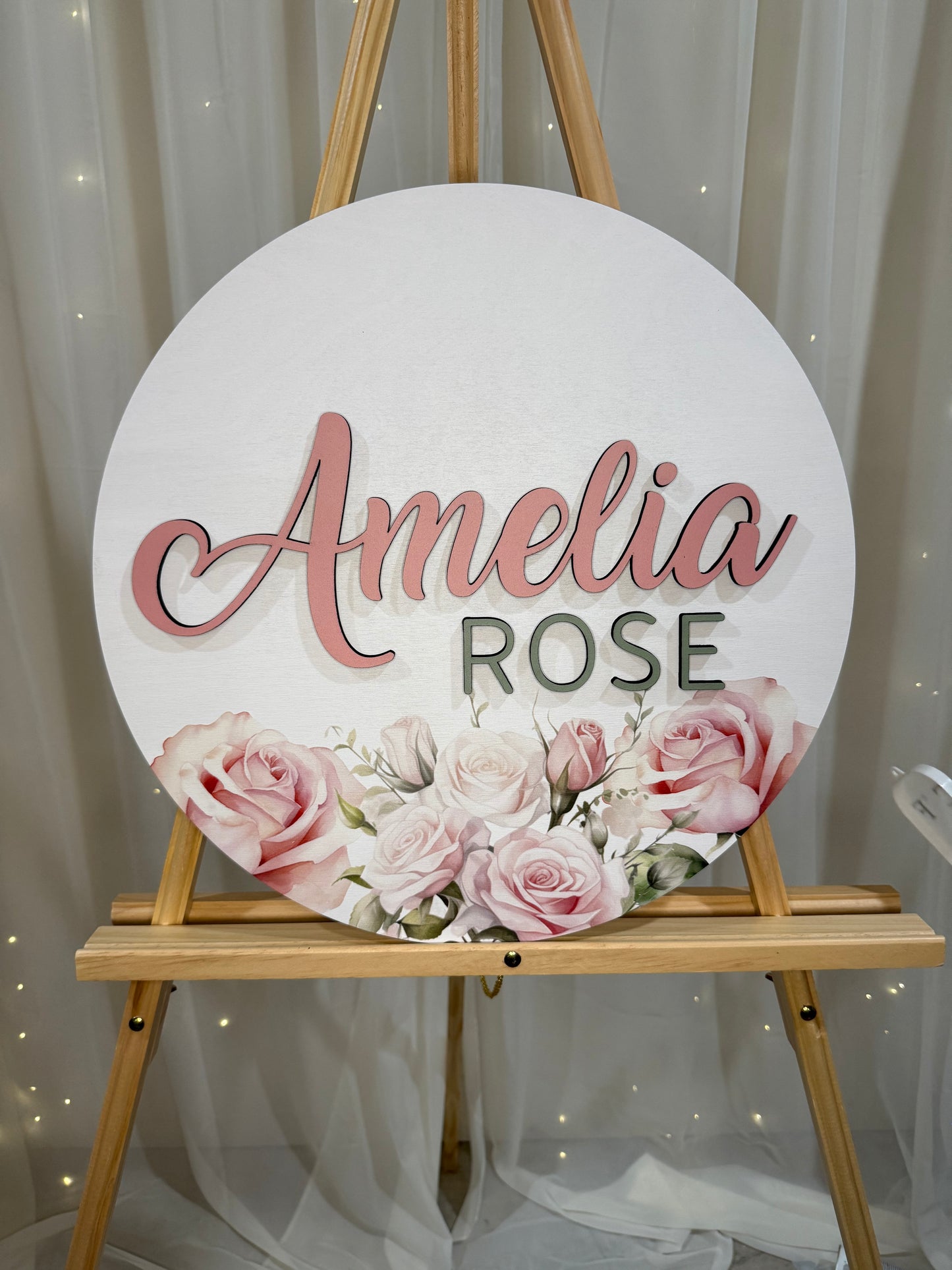 Round 3D Nursery Name Sign Floral Pattern